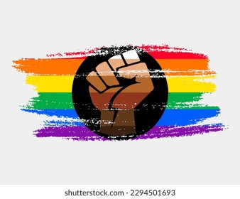 Queer People of Color Flag mit einer Bürste auf weißem Hintergrund gemalt. Konzept der LGBT-Rechte Moderne Stolz-Paraden Plakat. Vektorgrafik