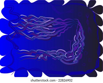 queer violet long hear lady blue gradient background  abstract frame
