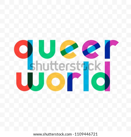 Queer world logo of vector gay rainbow colors lettering