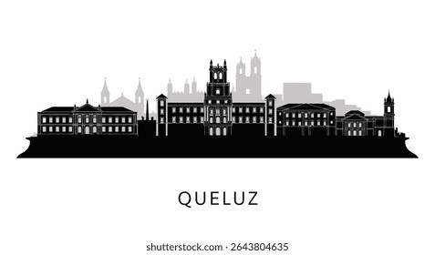 Queluz with Portugal Skyline Silhouette Vector.