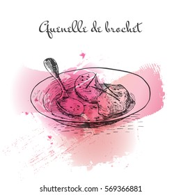 Quenelle de Brochet watercolor effect illustration. Vector illustration of French cuisine. 