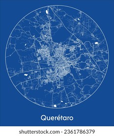 Queretaro Mexico North America City Map blue print round Circle Vektorgrafik