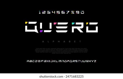 Quero creative geometric modern urban alphabet font. Digital abstract futuristic, fashion, sport, minimal technology typography. Simple numeric vector illustration