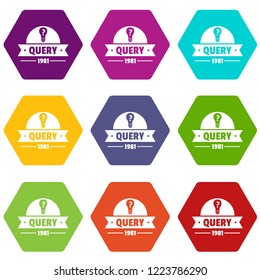 Query icons 9 set coloful isolated on white for web