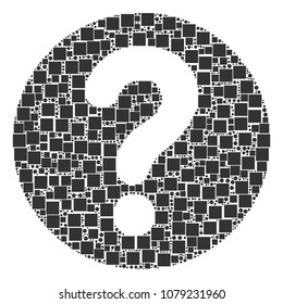Query mosaic icon of square figures and spheric dots in variable sizes. Vector objects are combined into query illustration design concept.