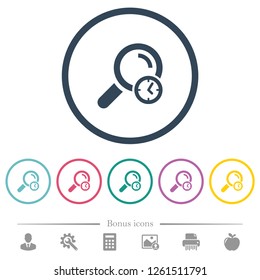 Query time flat color icons in round outlines. 6 bonus icons included.
