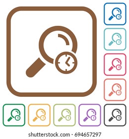 Query time simple icons in color rounded square frames on white background