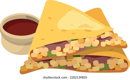 Quesadilla Cartoon Icon. Traditional Mexican Dipping Food