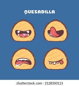 Quesadilla cartoon. vector illustration of mexican food. with different mouth expressions. cute cartoon