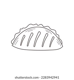 Quesadilla doodle element. Hand drawn cheburek or Quesadilla sketch. Isolated black line art. Food vector illustration