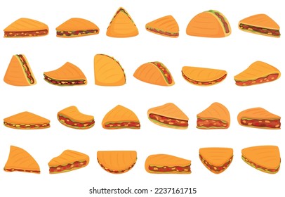 Quesadilla icons set cartoon vector. Food restaurant. Vegetable chicken