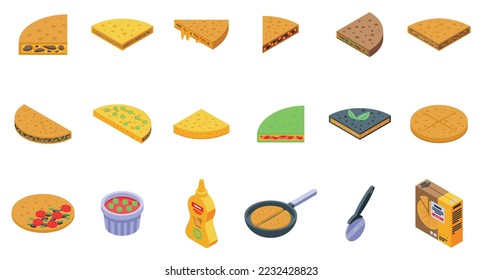 Quesadilla icons set isometric vector. Food restaurant. Kitchen mexican