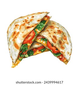 quesadilla mexicana ilustración vectorial de comida en estilo acuarela