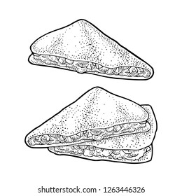 Quesadilla - mexican traditional food. Vector black vintage engraved illustration for menu, poster, web. Isolated on white background