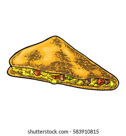 Quesadilla - mexican traditional food. Vector color vintage engraved illustration for menu, poster, web. Isolated on white background