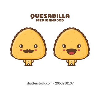 Quesadilla traditional Mexican food mascot illustration, isolated on white background