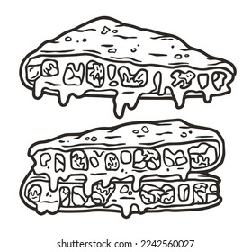 Quesadilla vector with cheese and vegetable for design of logo or emblem. Traditional mexican fast food. Quesadillas Mexico food with tortilla and meat for poster or banner.