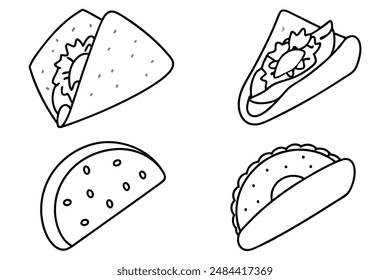 Quesadillas hand-sketched line art food illustration style