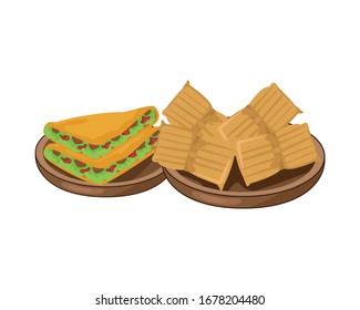 quesadillas and nachos delicious mexican food vector illustration design