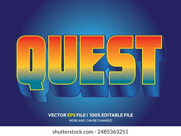 Quest 3d text effect design strong font colorful design blue background