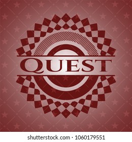 Quest badge with red backgQuest vintage red emblemround