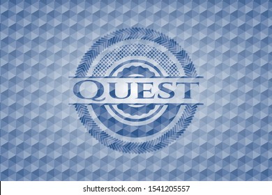 Quest blue emblem or badge with abstract geometric polygonal pattern background. Vector Illustration. Detailed.