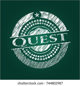 Quest chalkboard emblem on black board