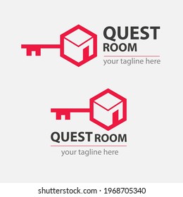 Quest or Escape room abstract logo.  Cooperative game sign of closed room.