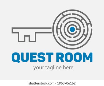 Quest or Escape room abstract logo.  Cooperative game sign of closed room.