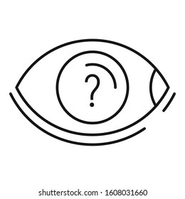 Quest eye question icon. Outline quest eye question vector icon for web design isolated on white background