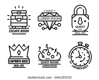Quest game icons set. Outline set of quest game vector icons for web design isolated on white background
