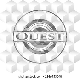 Quest grey badge with geometric cube white background