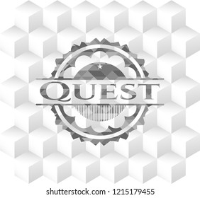 Quest grey badge with geometric cube white background