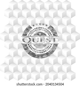 Quest grey emblem. Vintage with geometric cube white background. 