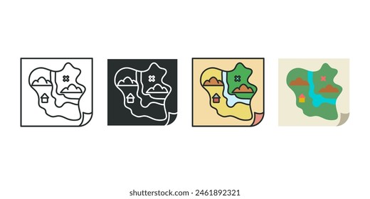 Quest-Karte. Spiel Schatzkarte Symbol Symbol Vektorillustration isoliert auf weißem Hintergrund