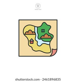 Mapa de misiones. Juego Mapa del tesoro Icono de Ilustración vectorial aislado sobre fondo blanco
