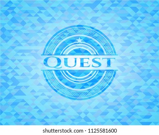 Quest realistic light blue emblem. Mosaic background