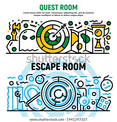 Quest room banner set. Outline set of quest room vector banner for web design