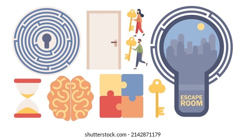 Quest room icon set. Escape room collection signs. Vector flat illustration