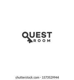 Quest Room Lettering Logo Design Template With Stylized Letter Q As A Key. Vector Illustration.