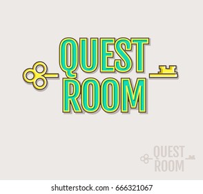 Quest Room logo. Vector badge for escape game design. Colored and silhouette variants isolated on a white background.