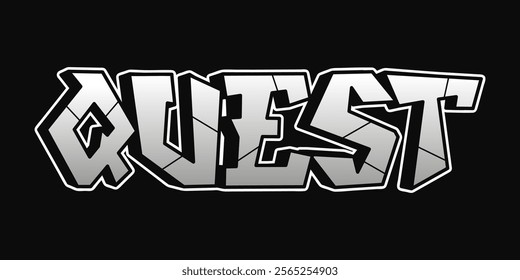 Quest - single word, letters graffiti style. Vector hand drawn logo. Funny cool trippy word Quest, fashion, graffiti style print t-shirt, poster concept