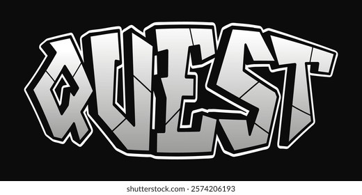 Quest - single word, letters graffiti style. Vector hand drawn logo. Funny cool trippy word Quest, fashion, graffiti style print t-shirt, poster concept