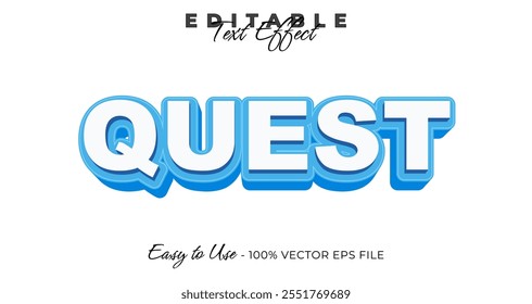 Efeito de texto Quest, estilo de gráfico simples em negrito, texto editável