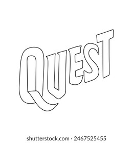 Quest-Text-Schriftzug. Handgezeichnete Vektorgrafik.
