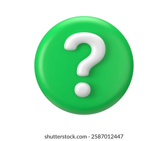 Question 3d mark. Bubble ask icon. Green faq icon. Vector button for chat with support answers or advice search.