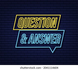 Question and Answer banner. Neon icon. Megaphone banner. Web design. Vector stock illustration.