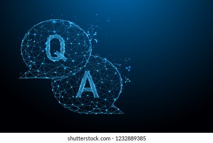 Question & Answer bubble chat form lines, triangles and particle style design. Illustration vector