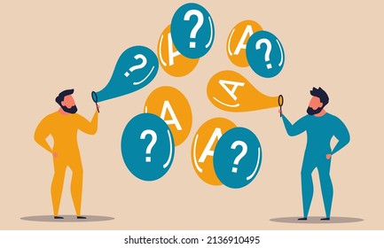 Question and answer with bubble query. Customer people ask and user solution interrogation vector illustration concept. Conversation faq and information request. Support instructions and helpdesk chat
