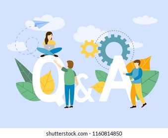 Question and answer Business people standing near letters 